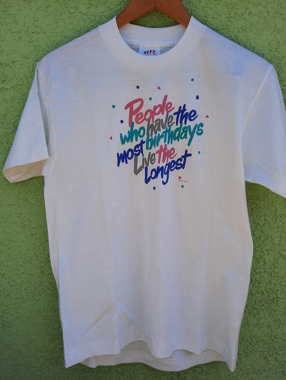 Vintage 1987 Heft by Tee Jays Birthday T-Shirt Size S White Made in USA
